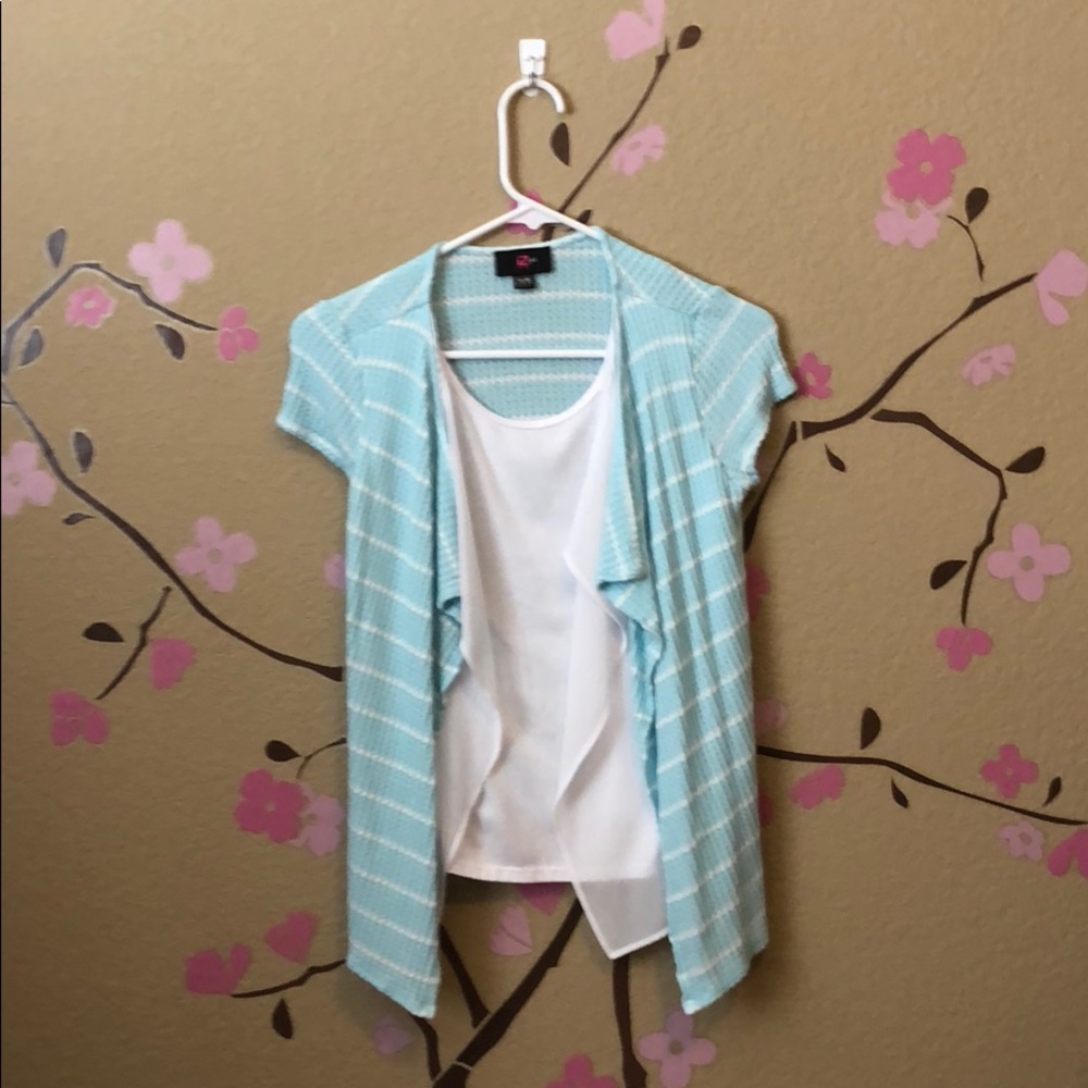 White and Blue shirt w/ Attached Jacket